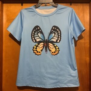 *Clearance-Final* NWOT No Label Size S Baby Blue Butterfly Shirt